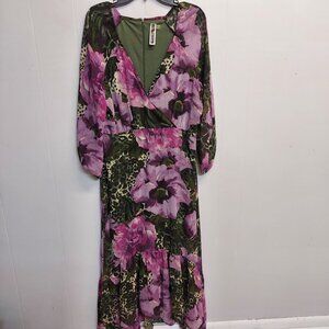 JULIAN TAYLOR HIGH LOW PURPLE AND GREEN FLORAL DRESS -SIZE 16W
